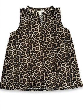 Michael Kors Women’s Leopard Print Sleeveless Blouse with Gold Details Size M